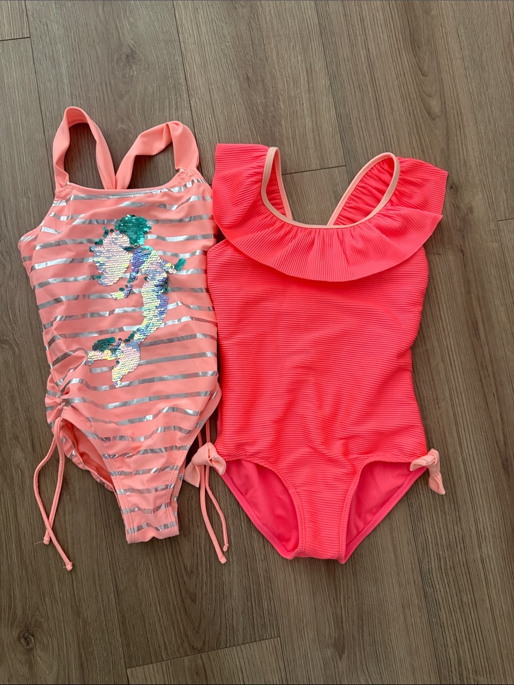 Cat & Jack Coral Pink Girls One-Piece Swimsuits - Mermaid Sequin & Ruffle Styles